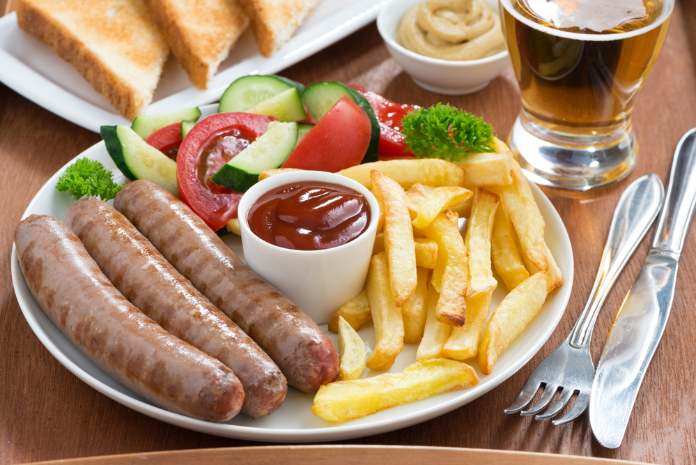 Sausages, fries and Beer